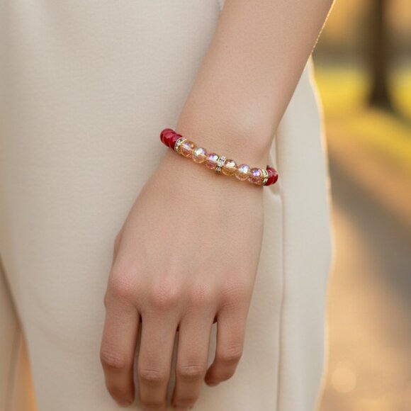 3/$35 Red and Clear Crystal Beaded Stretch Bracelet Sparkly Rhinestone Accent - Picture 5 of 5